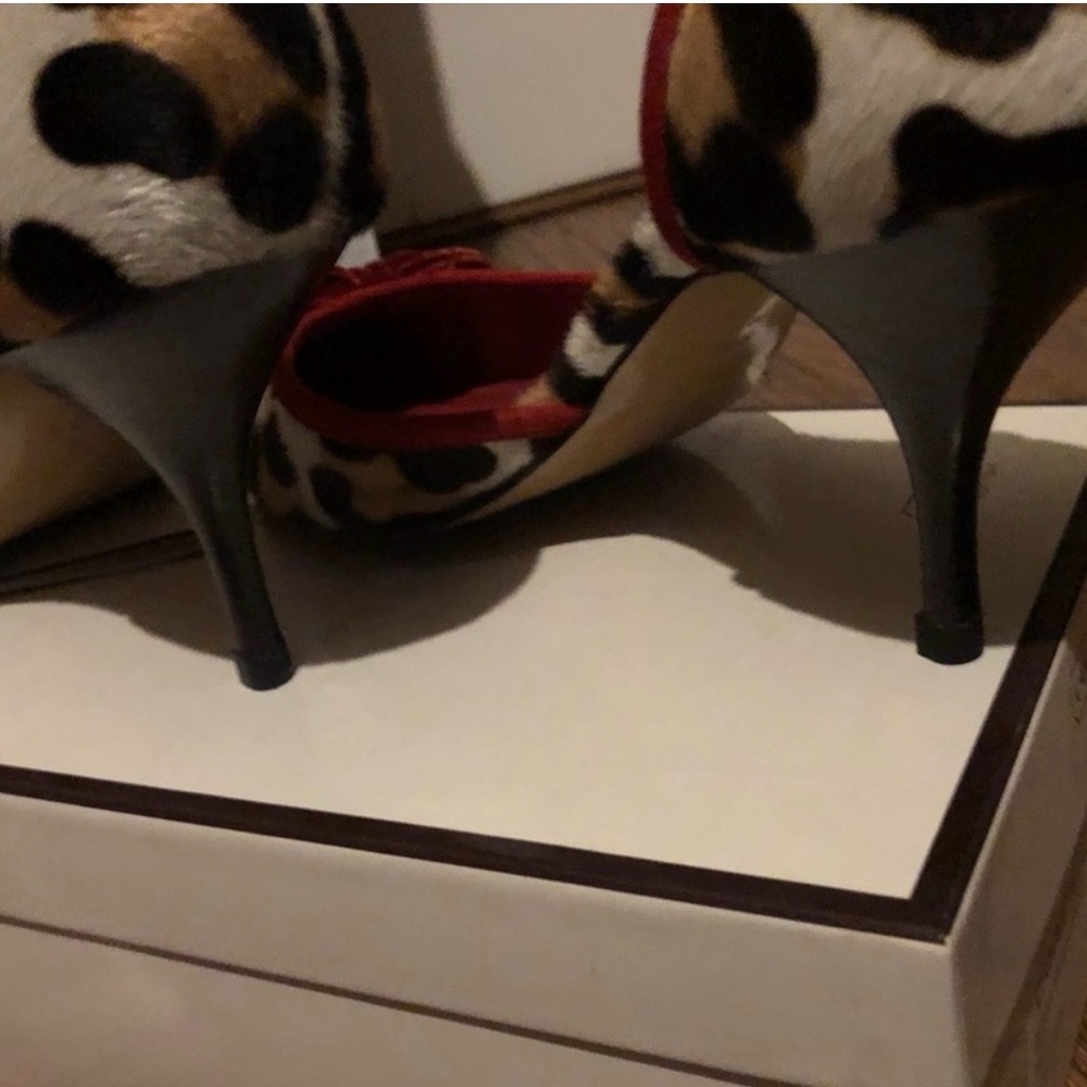 Coach calf  hair Leopard-Print Red Pointed-Toe D'Orsay Pumps - Picture 4 of 5